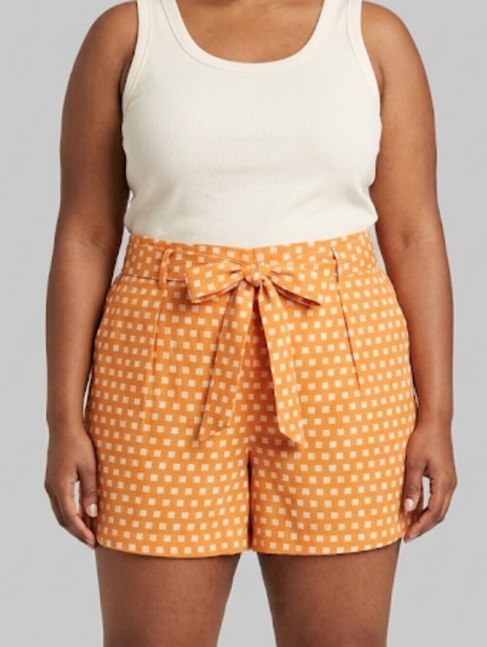 Plus Size High Waisted Flowy Shorts Orange Gingham Tie Waist  by a new day XXL